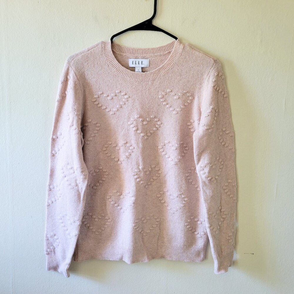 Adorable Heart Texture Pink Sweater Size S